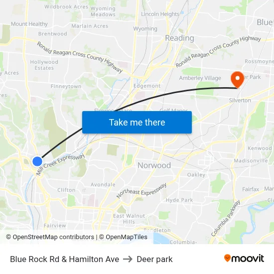 Blue Rock Rd & Hamilton Ave to Deer park map