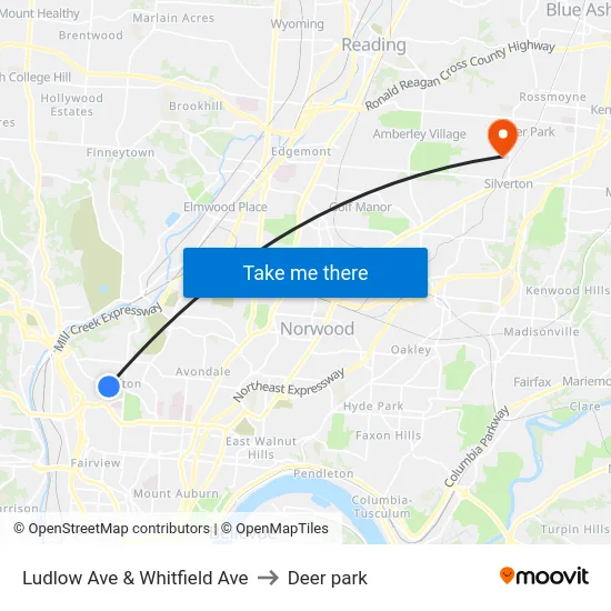 Ludlow Ave & Whitfield Ave to Deer park map