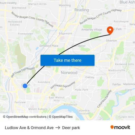 Ludlow Ave & Ormond Ave to Deer park map