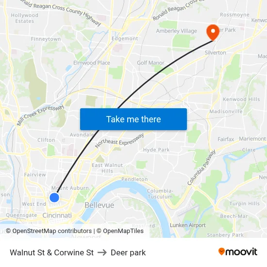 Walnut St & Corwine St to Deer park map