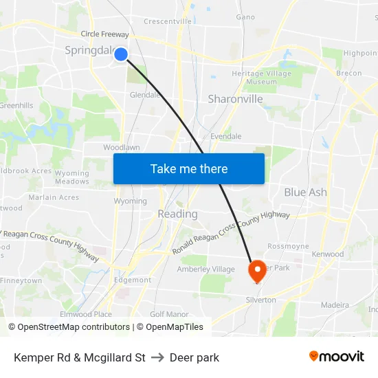 Kemper Rd & Mcgillard St to Deer park map