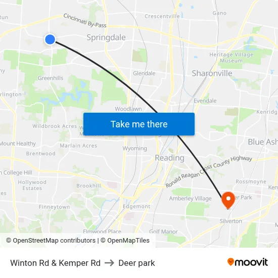 Winton Rd & Kemper Rd to Deer park map