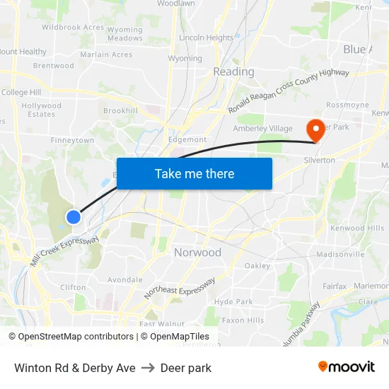 Winton Rd & Derby Ave to Deer park map
