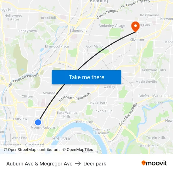 Auburn Ave & Mcgregor Ave to Deer park map