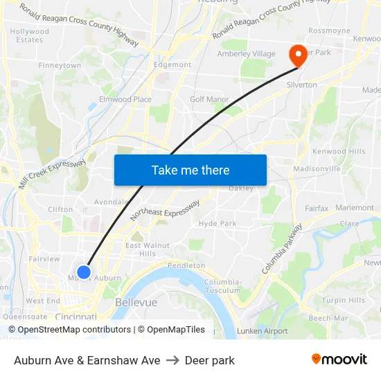 Auburn Ave & Earnshaw Ave to Deer park map