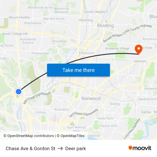 Chase Ave & Gordon St to Deer park map