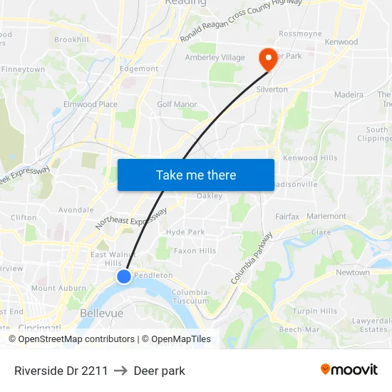 Riverside Dr 2211 to Deer park map