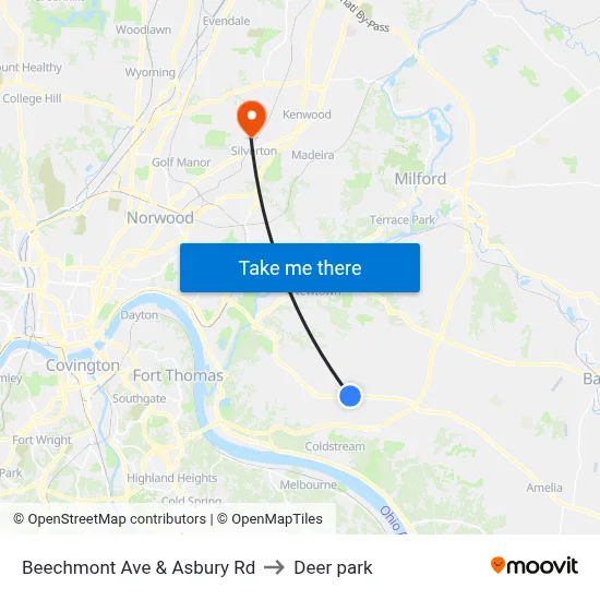 Beechmont Ave & Asbury Rd to Deer park map