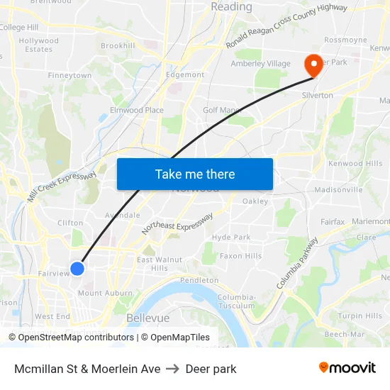 Mcmillan St & Moerlein Ave to Deer park map