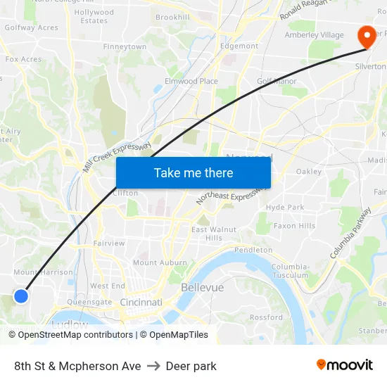 8th St & Mcpherson Ave to Deer park map