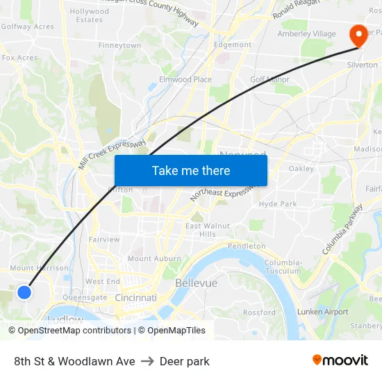 8th St & Woodlawn Ave to Deer park map
