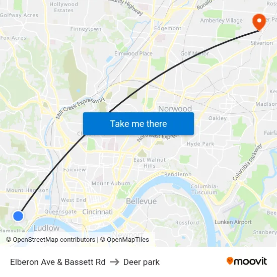 Elberon Ave & Bassett Rd to Deer park map