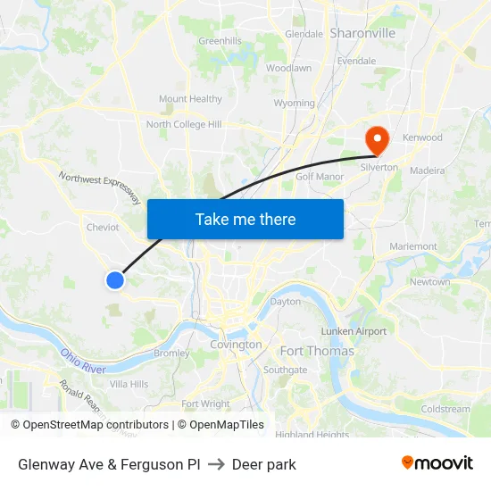 Glenway Ave & Ferguson Pl to Deer park map