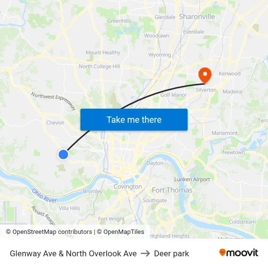 Glenway Ave & North Overlook Ave to Deer park map