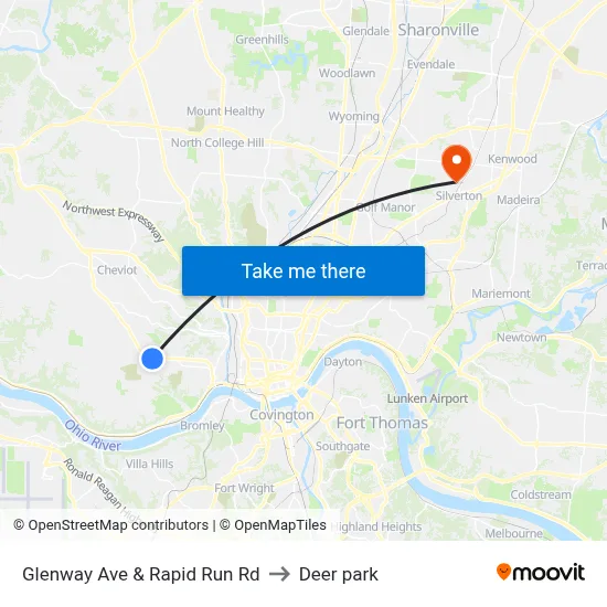 Glenway Ave & Rapid Run Rd to Deer park map