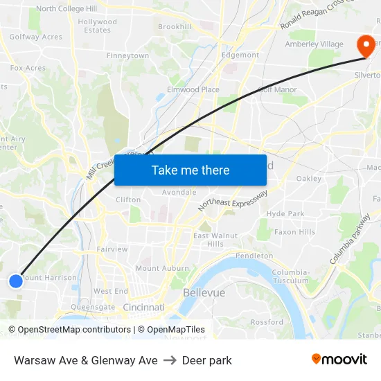 Warsaw Ave & Glenway Ave to Deer park map