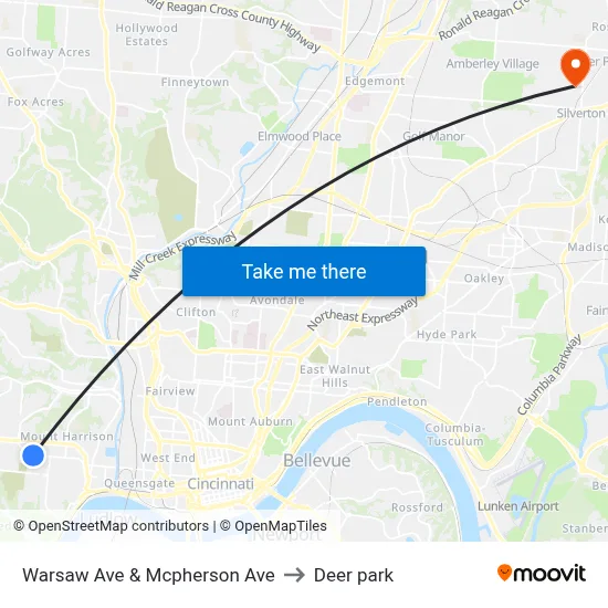 Warsaw Ave & Mcpherson Ave to Deer park map