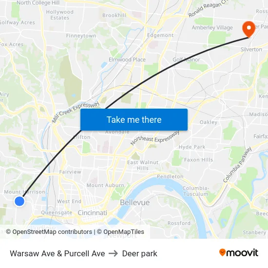 Warsaw Ave & Purcell Ave to Deer park map