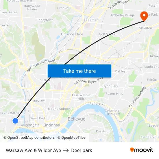Warsaw Ave & Wilder Ave to Deer park map