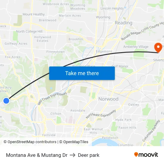 Montana Ave & Mustang Dr to Deer park map