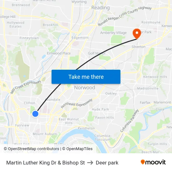 Martin Luther King Dr & Bishop St to Deer park map