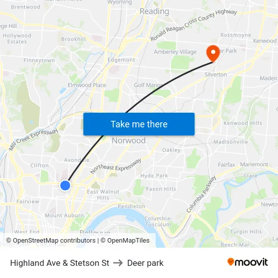 Highland Ave & Stetson St to Deer park map