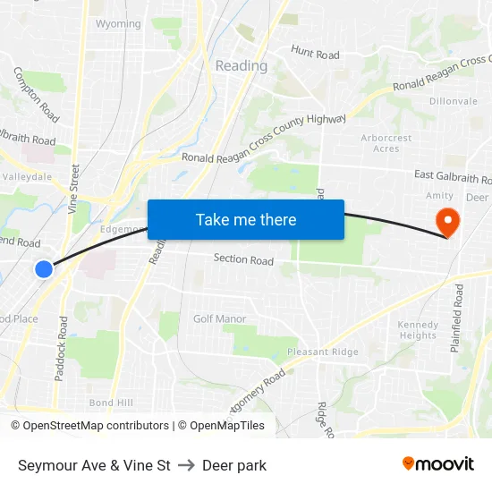 Seymour Ave & Vine St to Deer park map