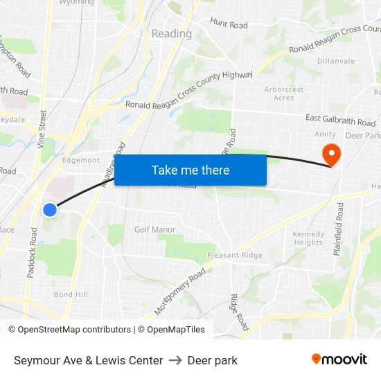 Seymour Ave & Lewis Center to Deer park map