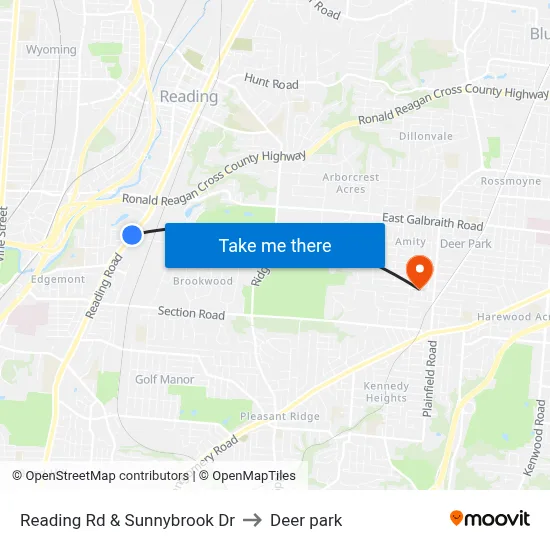 Reading Rd & Sunnybrook Dr to Deer park map