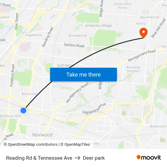 Reading Rd & Tennessee Ave to Deer park map