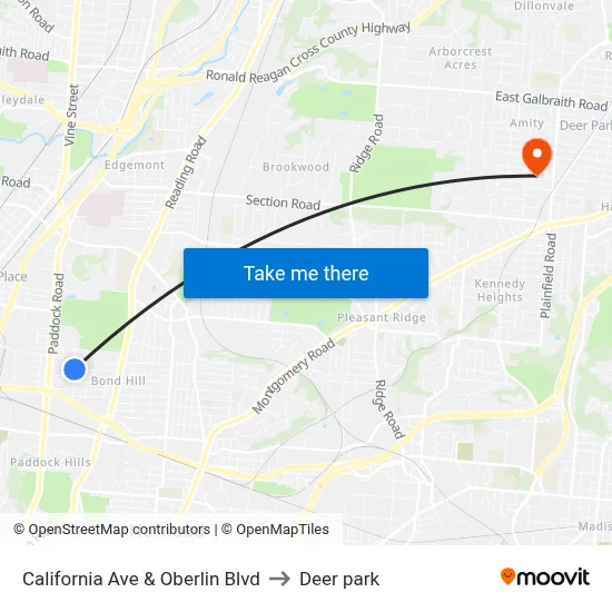 California Ave & Oberlin Blvd to Deer park map