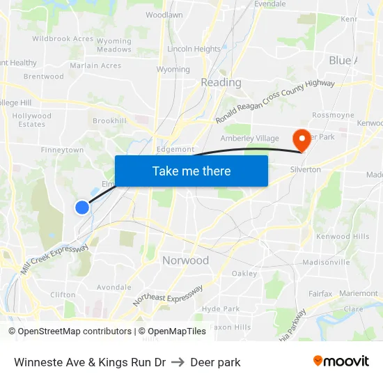 Winneste Ave & Kings Run Dr to Deer park map