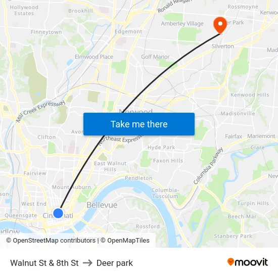 Walnut St & 8th St to Deer park map