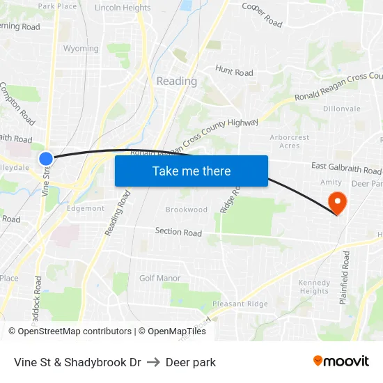 Vine St & Shadybrook Dr to Deer park map