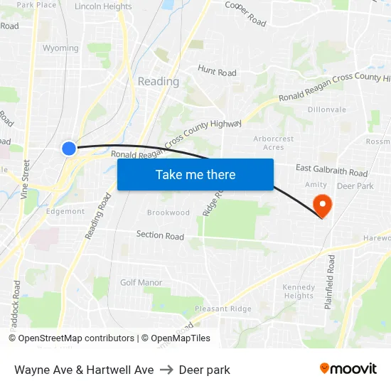Wayne Ave & Hartwell Ave to Deer park map