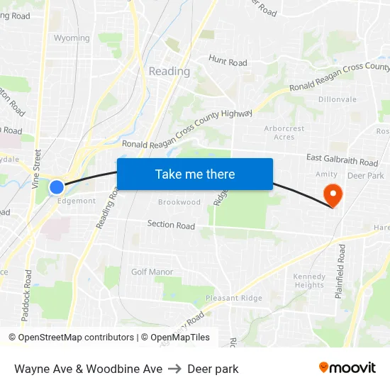 Wayne Ave & Woodbine Ave to Deer park map