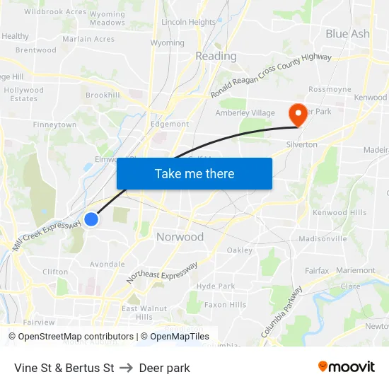 Vine St & Bertus St to Deer park map