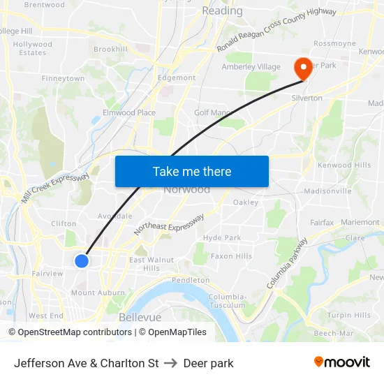 Jefferson Ave & Charlton St to Deer park map