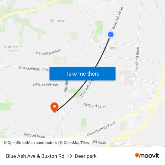 Blue Ash Ave & Buxton Rd to Deer park map