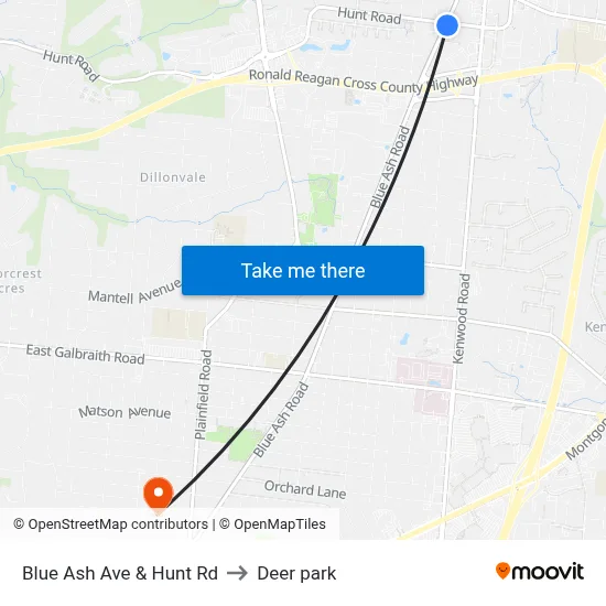 Blue Ash Road & Hunt Road to Deer park map