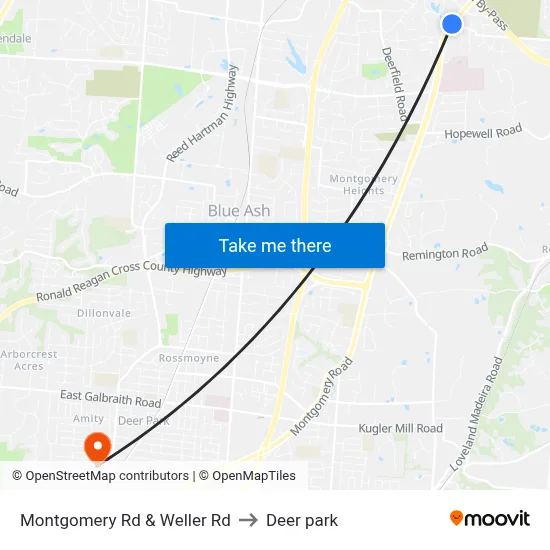 Montgomery Rd & Weller Rd to Deer park map