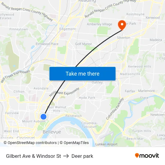 Gilbert Ave & Windsor St to Deer park map