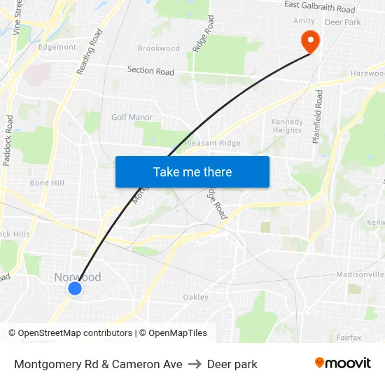 Montgomery Rd & Cameron Ave to Deer park map