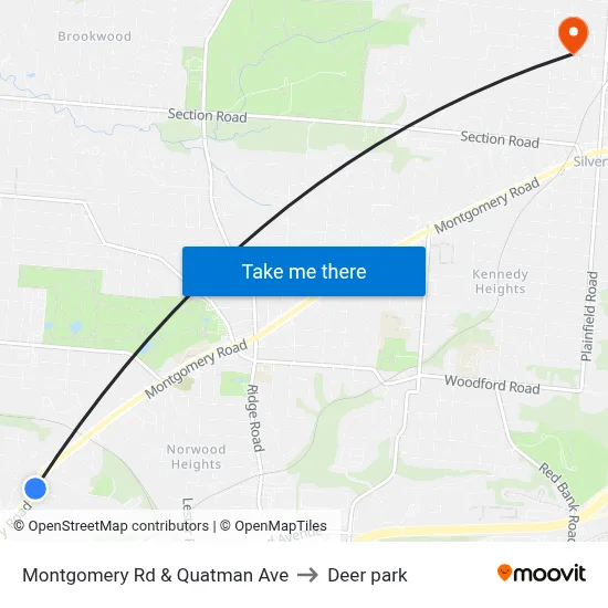 Montgomery Rd & Quatman Ave to Deer park map