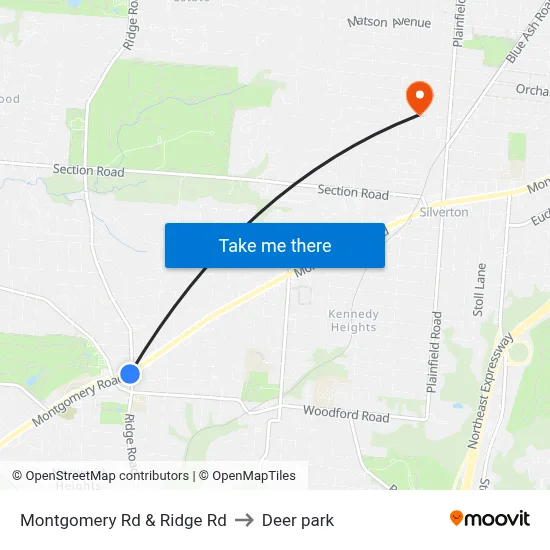 Montgomery Rd & Ridge Rd to Deer park map