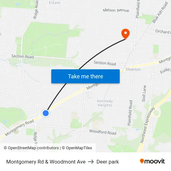 Montgomery Rd & Woodmont Ave to Deer park map