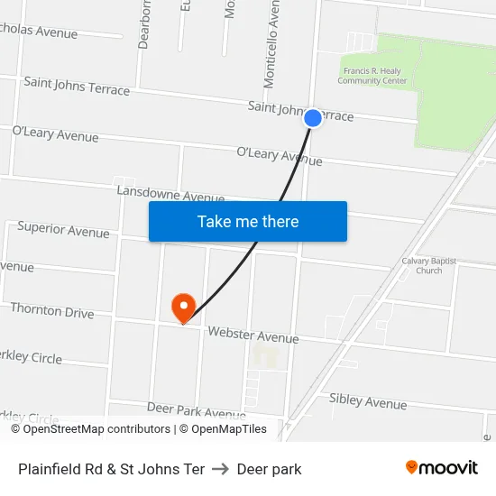 Plainfield Rd & St Johns Ter to Deer park map