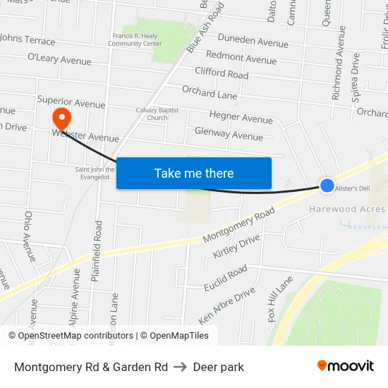 Montgomery Rd & Garden Rd to Deer park map