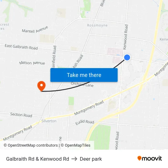 Galbraith Rd & Kenwood Rd to Deer park map