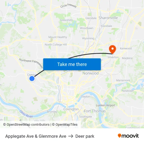 Applegate Ave & Glenmore Ave to Deer park map